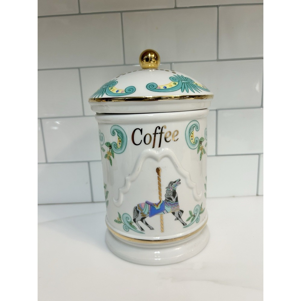 Lenox Carousel Horse Coffee Canister Porcelain Vintage